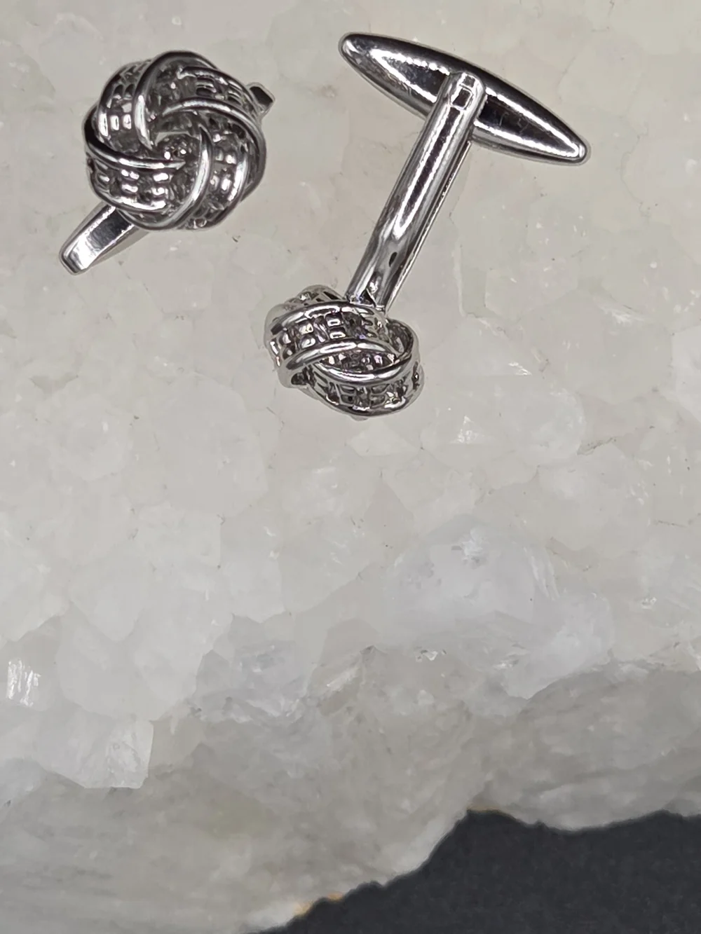 Polished Stainless Steel Knot Cufflinks for Men | Silver Tone
